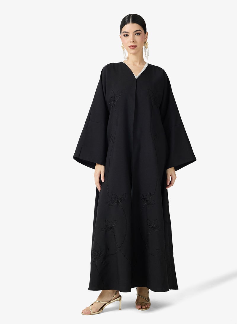 hayas closet Black Embroidered Abaya With Sheila - Image 5